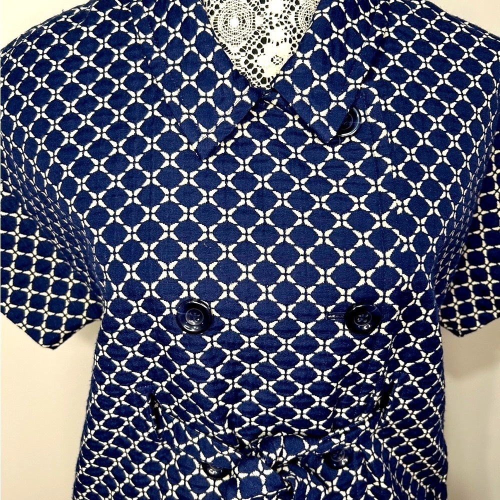Liz Claiborne navy and white large geometric print ss jacket with pockets - Picture 2 of 10